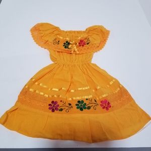 NEW Embroidered Girls Dress, Mexican Traditional Girls Dress YELLOW